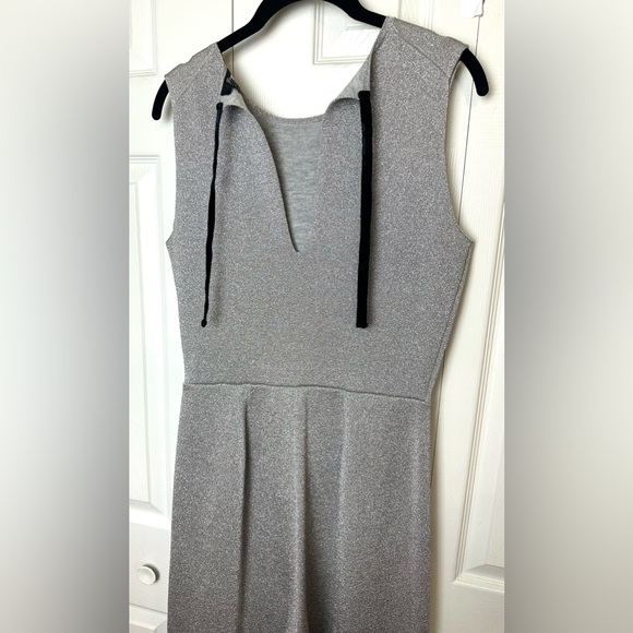 J.CREW Sleeveless Lurex Jumpsuit Silver Black Velvet Tie Back Metallic Wide Leg - Picture 13 of 16